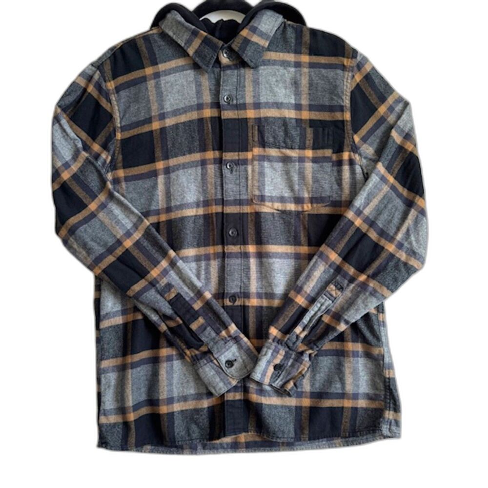 Hollister Men’s LS Hooded Blue Plaid Flannel Shirt SZ M Button Up EUC Pocket